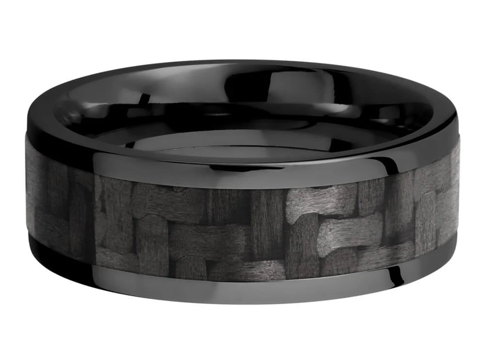 8mm Black Zirconium Ring With 5mm Real Carbon Fiber Inlay - Image 3