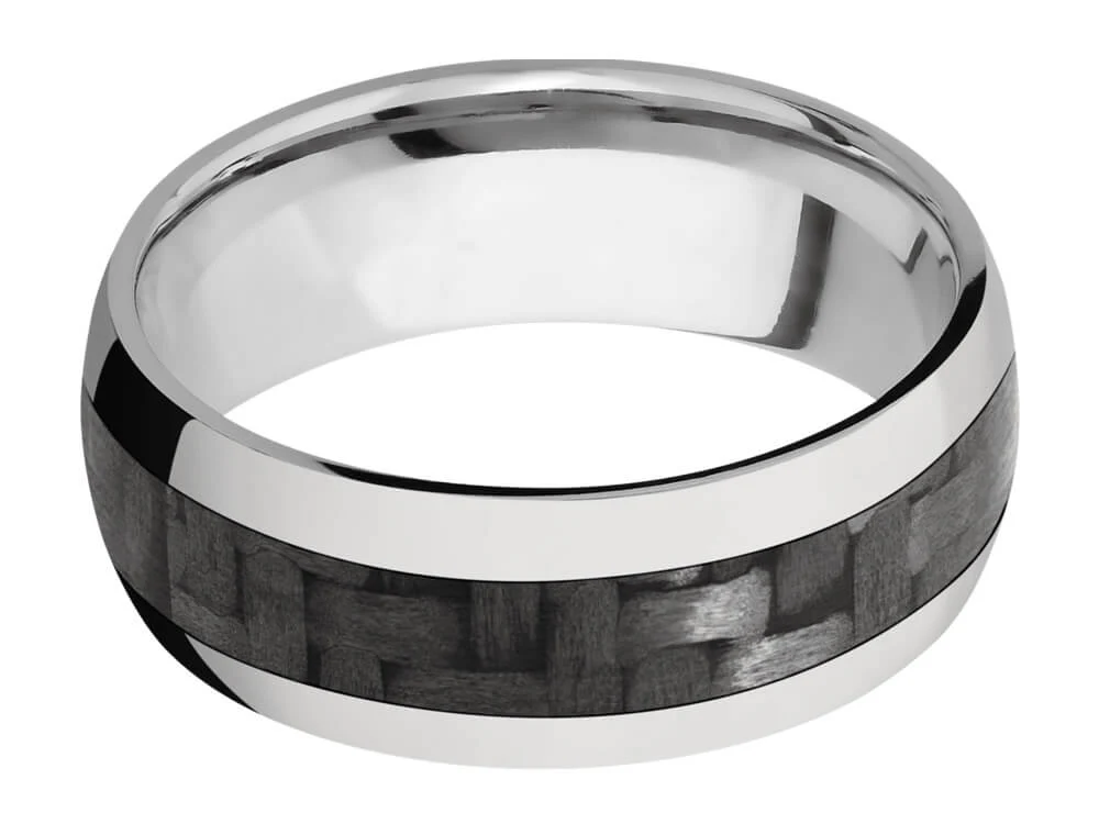 8mm Titanium Domed Ring With 4mm Real Carbon Fiber Inlay - Image 3