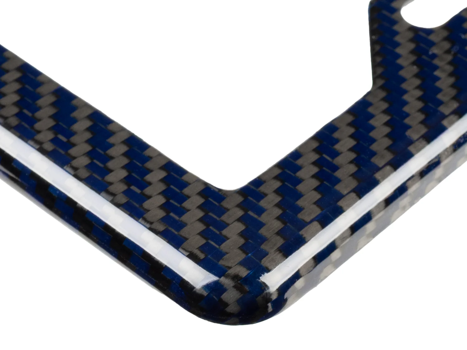 Carbon Fiber / Blue Aramid Fiber License Plate Frame - 4 Holes Minimal - Gloss Finish - Image 2