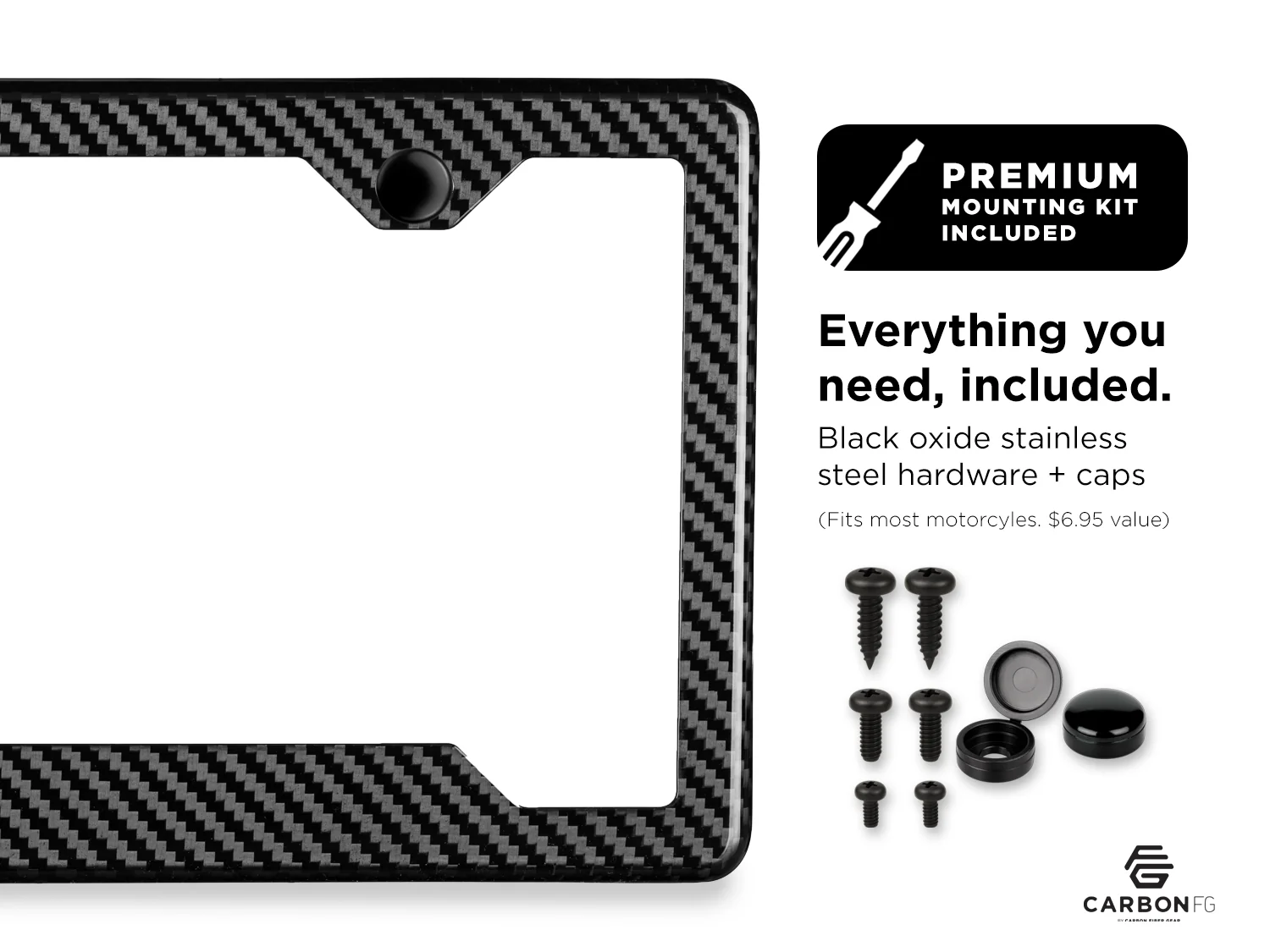 Carbon Fiber License Plate Frame - 2 Holes Angled Bottom - Gloss Finish - Image 3