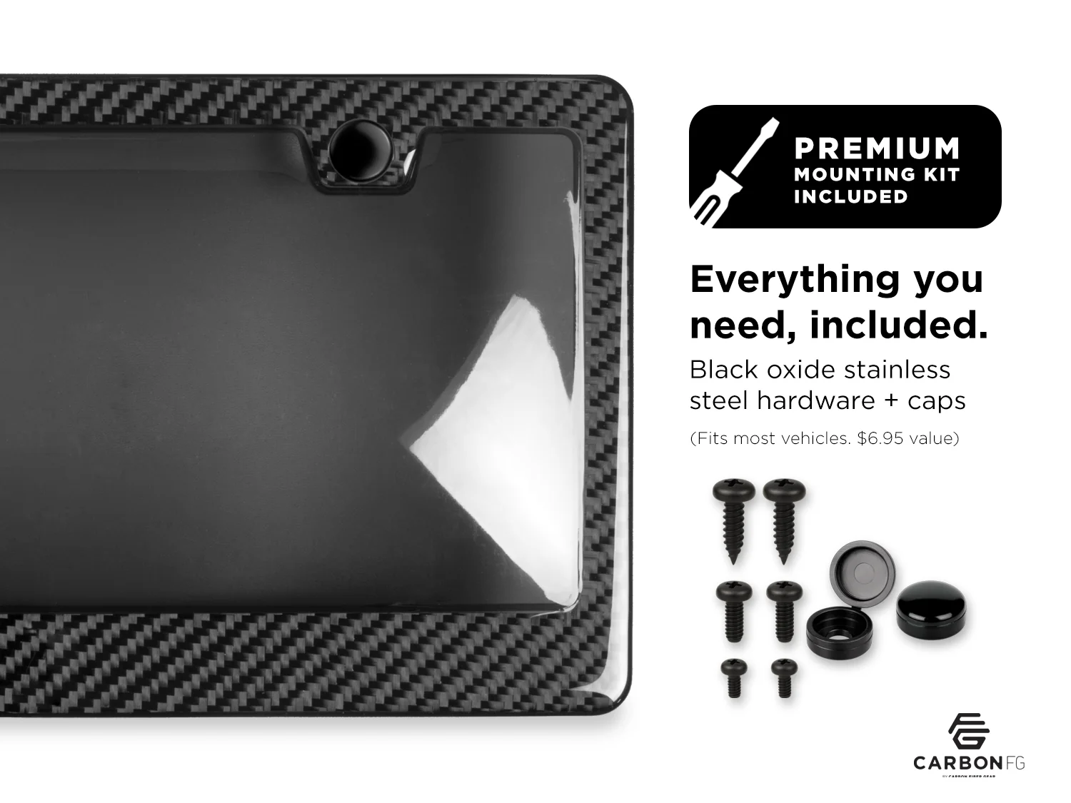 Carbon Fiber License Plate Frame - 2 Holes with Tinted Cover - Gloss Finish - Image 3