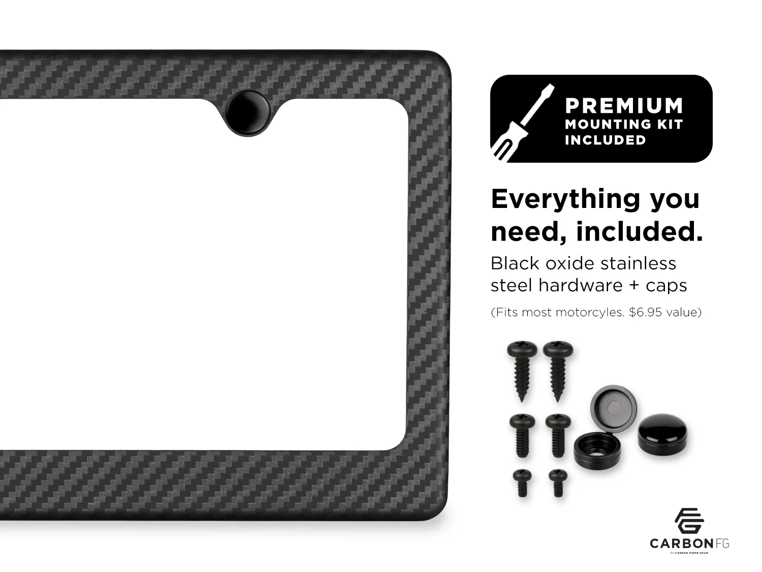 Carbon Fiber License Plate Frame - 2 Holes Wide Bottom - Matte Finish - Image 3