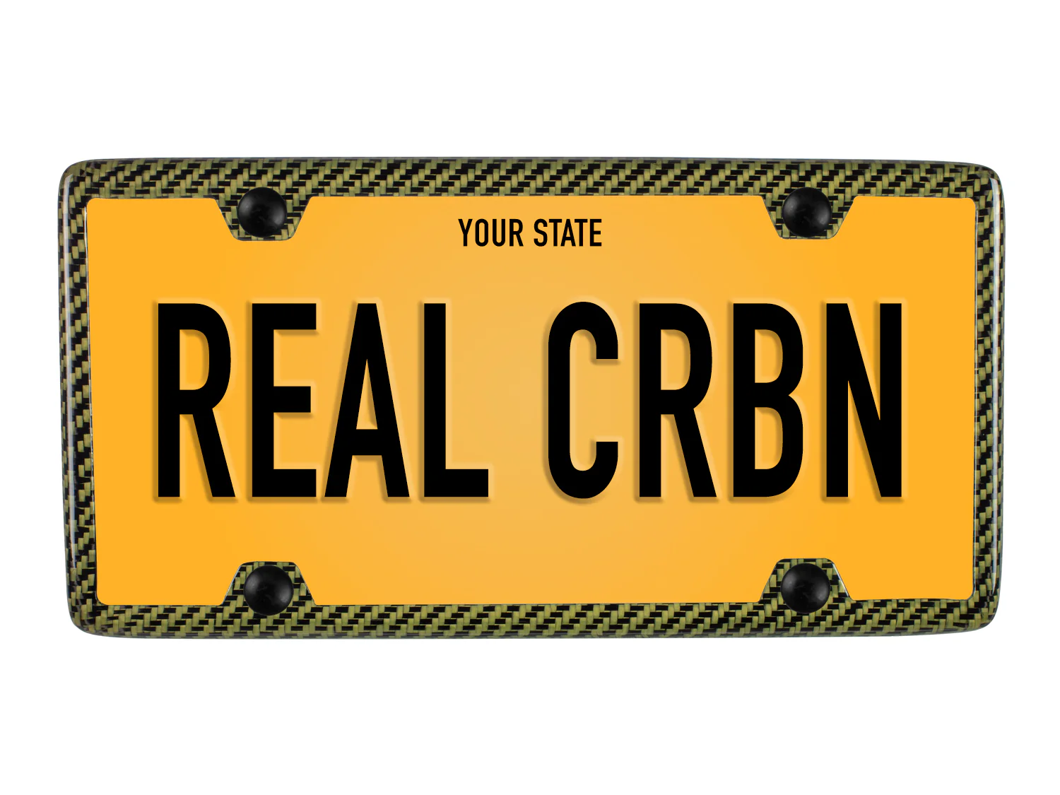 Carbon Fiber / Yellow Aramid Fiber License Plate Frame - 4 Holes Minimal - Gloss Finish