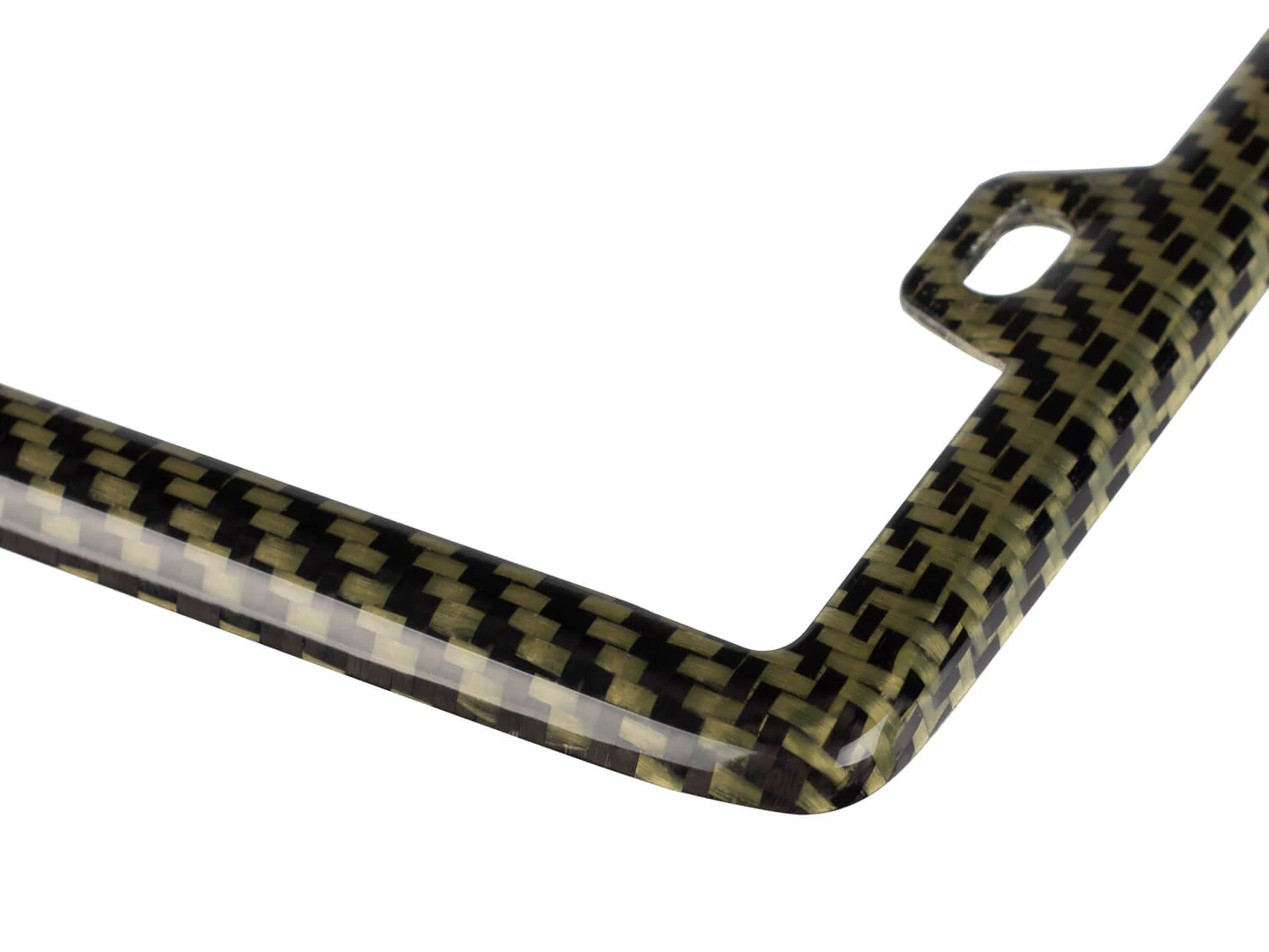 Carbon Fiber / Yellow Aramid Fiber License Plate Frame - 4 Holes Minimal - Gloss Finish - Image 2