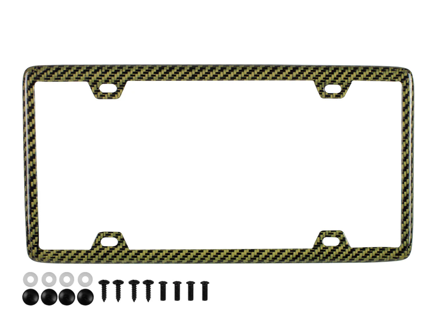 Carbon Fiber / Yellow Aramid Fiber License Plate Frame - 4 Holes Minimal - Gloss Finish - Image 3