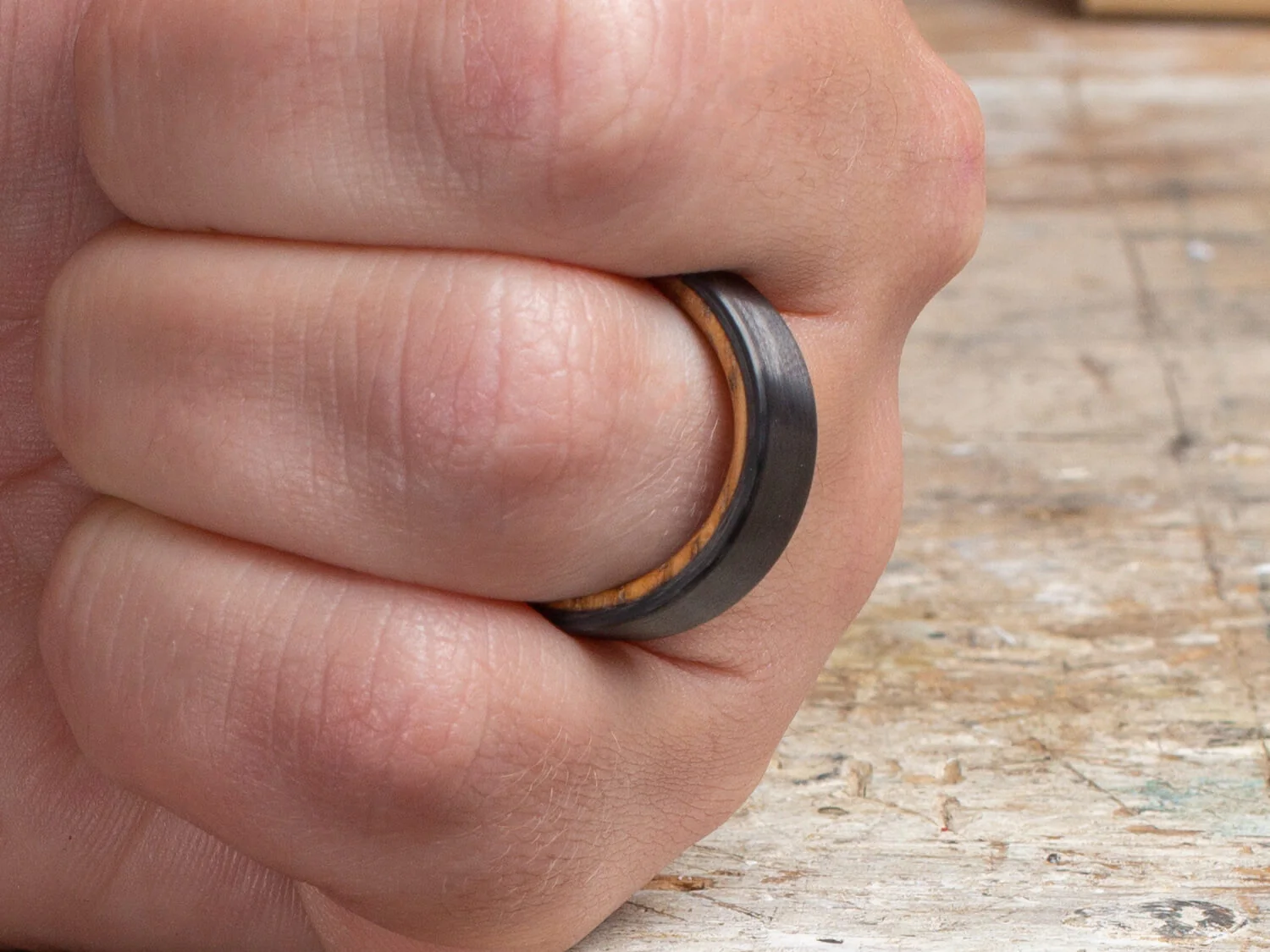 Cooper Carbon Fiber & Reclaimed Whiskey Barrel Wood Ring - Image 2