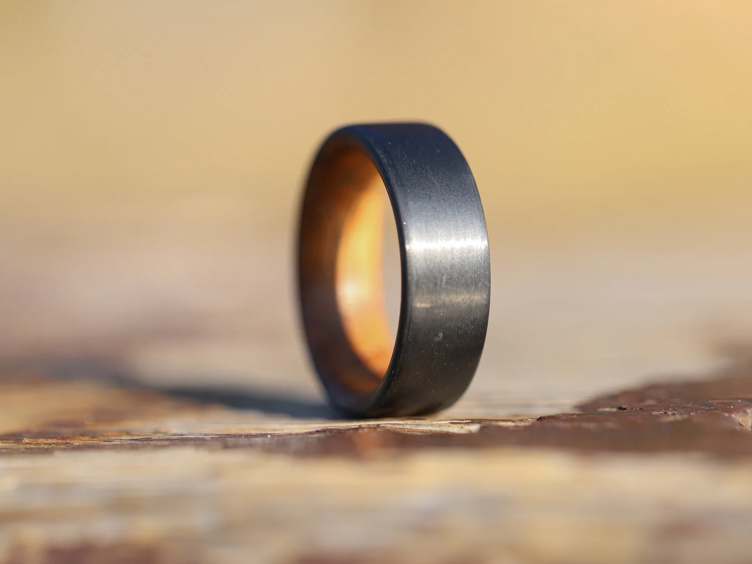 Cooper Carbon Fiber & Reclaimed Whiskey Barrel Wood Ring - Image 4