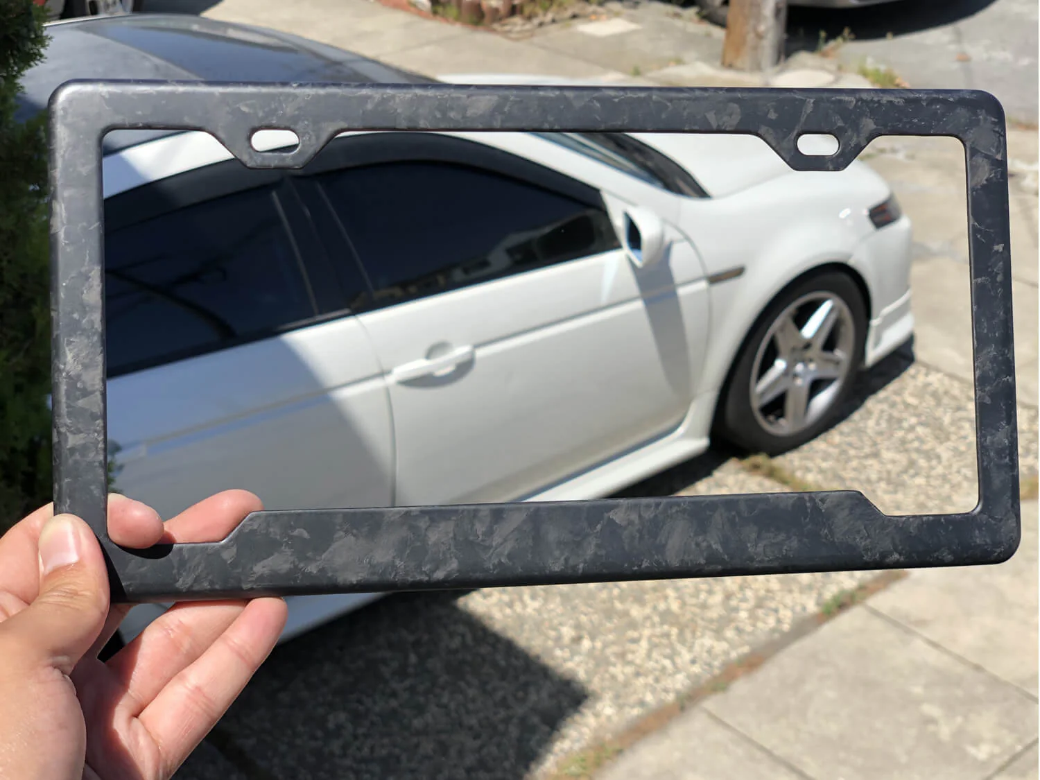 Forged Carbon Fiber License Plate Frame - 2 Holes Angled Bottom - Matte Finish - Image 3