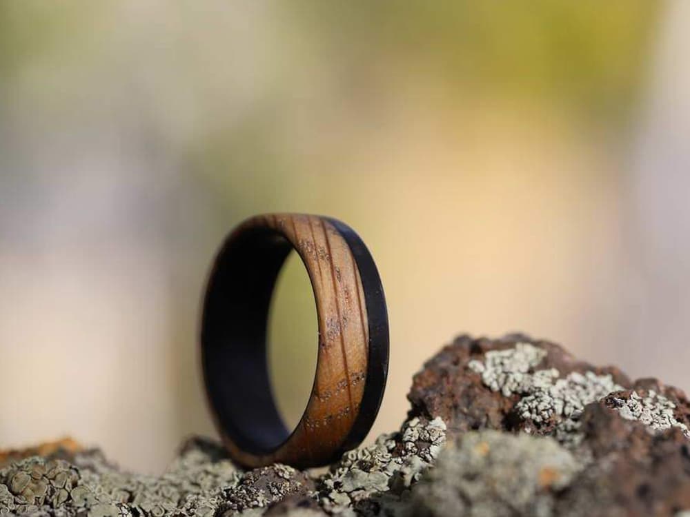 The Old Fashioned 70/30 Carbon Fiber & Reclaimed Whiskey Barrel Ring - Image 3