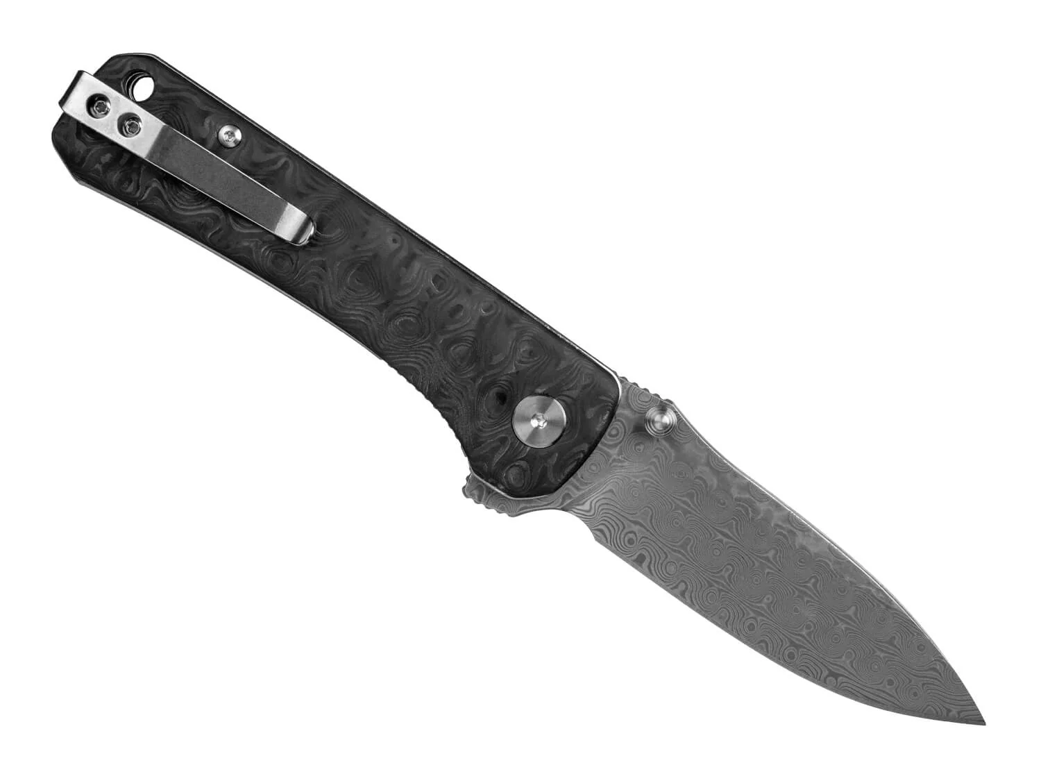 QSP Hawk Raindrop Carbon Fiber & Damascus Steel Liner Lock Knife - Image 2