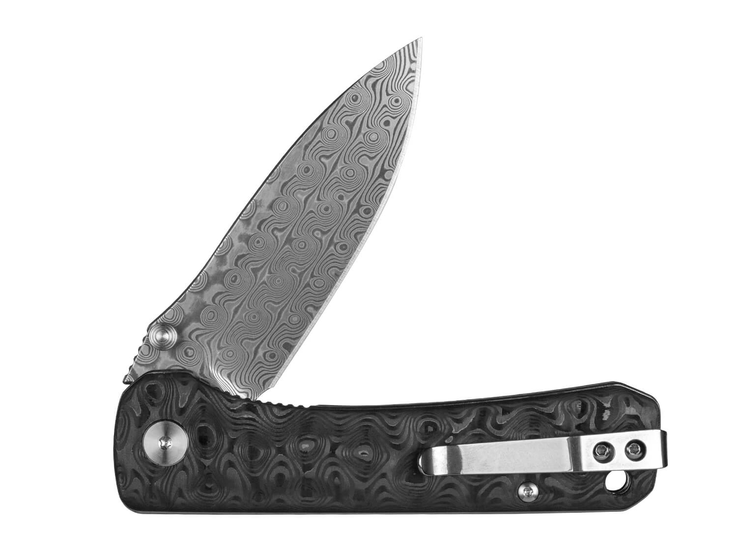 QSP Hawk Raindrop Carbon Fiber & Damascus Steel Liner Lock Knife - Image 3
