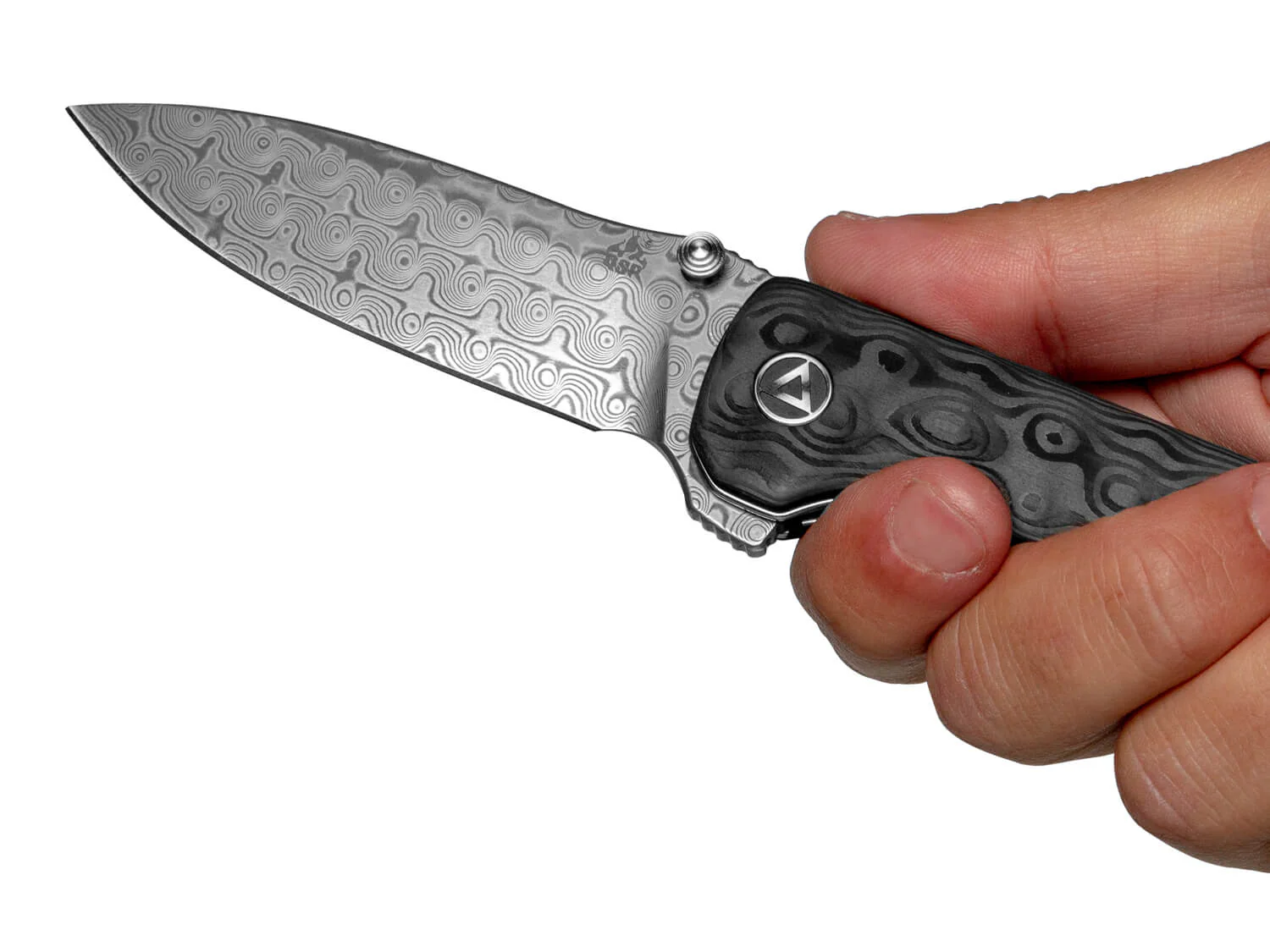 QSP Hawk Raindrop Carbon Fiber & Damascus Steel Liner Lock Knife - Image 4