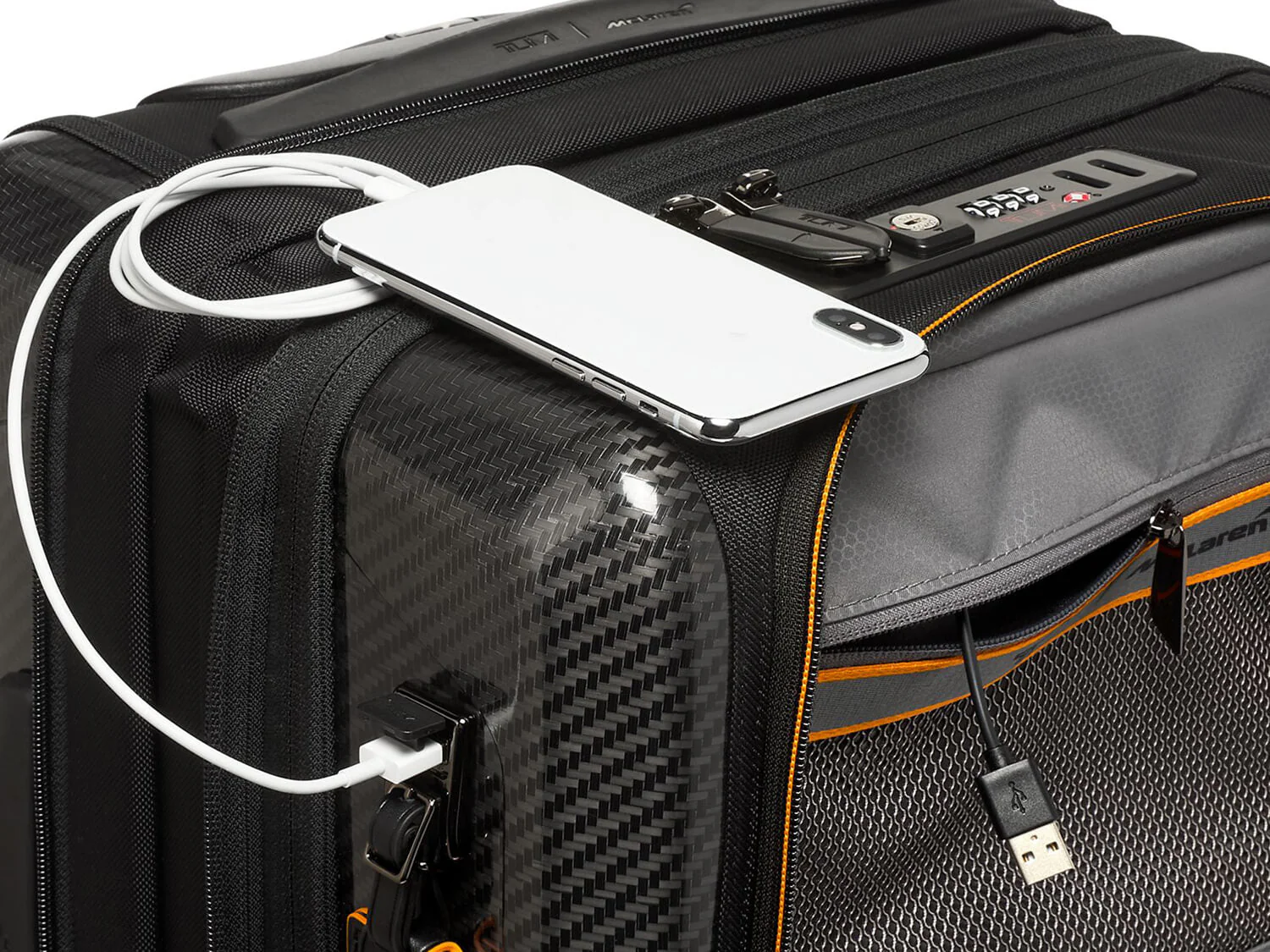 TUMI x McLaren Aero International Expandable 4 Wheel Carry-On / Black with Papaya - Image 7